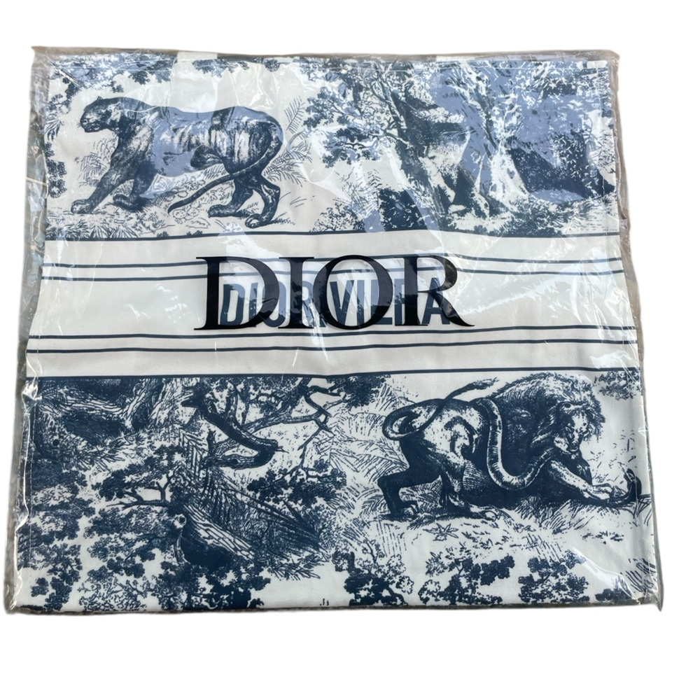New in Bag Rare Dioriviera VIP Linen Blue & Cream Tote  Tote Bag 16x14.5x5 - Picture 4 of 6